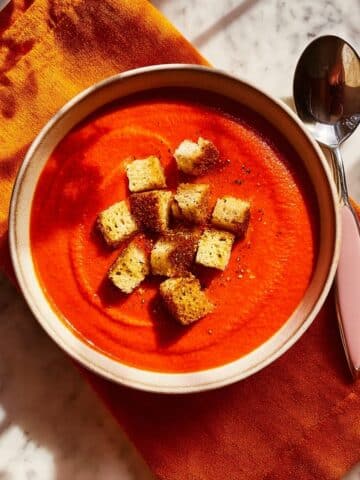 Creamy Tomato Soup with Buttery Croutons Recipe