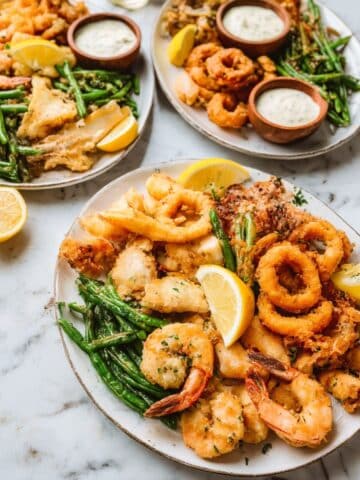 Fritto Misto with Crispy Seafood and Vegetables and Delicious Sauces Recipe