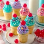 Mini Cone Cupcakes with Vanilla Buttercream and Colorful Sprinkles Recipe